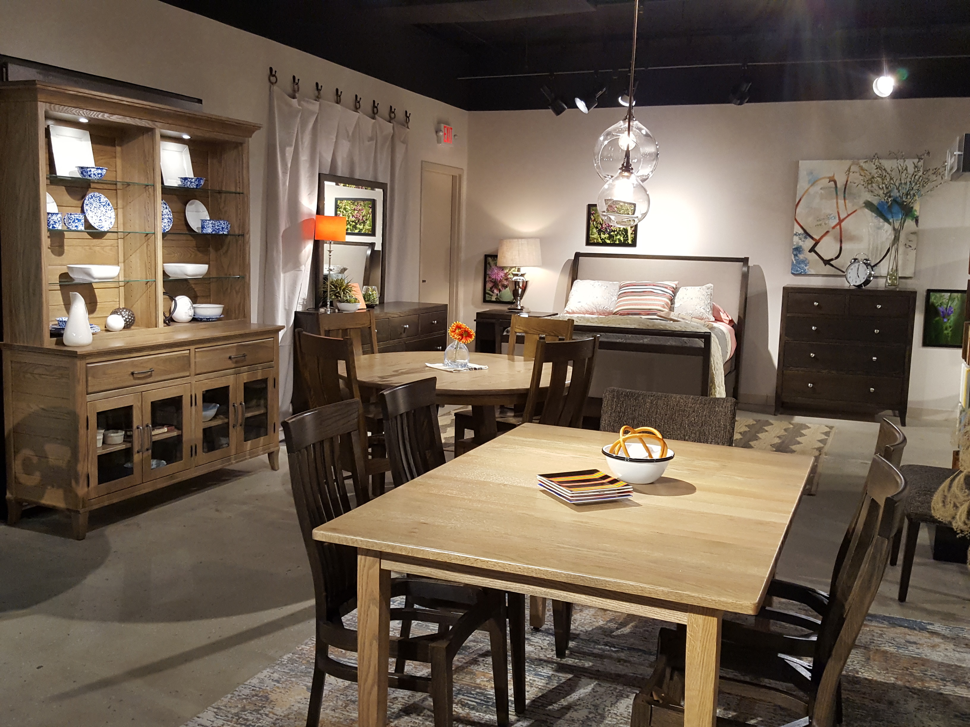 dining room set with blue Chinaware display